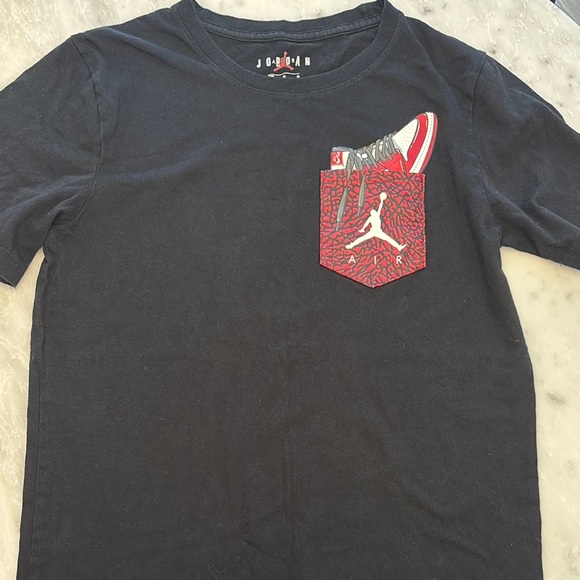 Jordan Black Tee with Red Sneaker Pocket - Picture 2 of 3